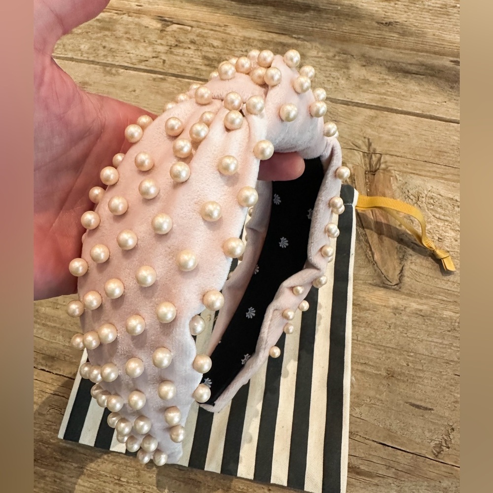 Lele Sadoughi light pink pearl embellished headband
